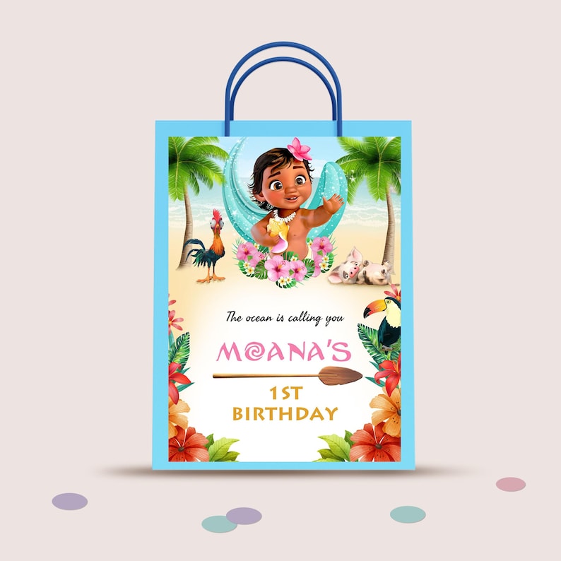 Editable Moana Theme Gift Bag Labels, Hawaiian Birthday Gift Bag label Template, Moana Treat Bag Printable, Instant Download, CANVA, B004