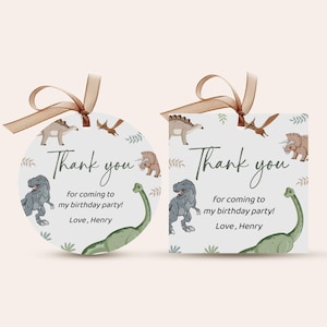 Editable Dinosaur Birthday Favor Tags Dino Party Gift Tags Thank You Stickers Jurassic Three Rex Tag Template Instant Digital Download, B318
