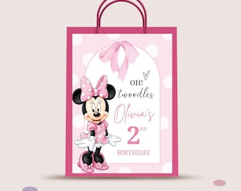 Editable Minnie Birthday Gift Bag Labels, Mouse Birthday Party Favors Bags (Instant Download)