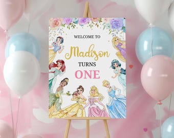 Princess Birthday Welcome Sign, Editable Party Decor (Digital Download)