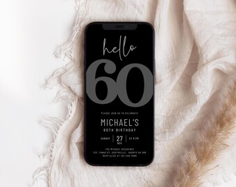 Editable 60th Birthday E-Invite, Modern Party Announcement (Digital Download)