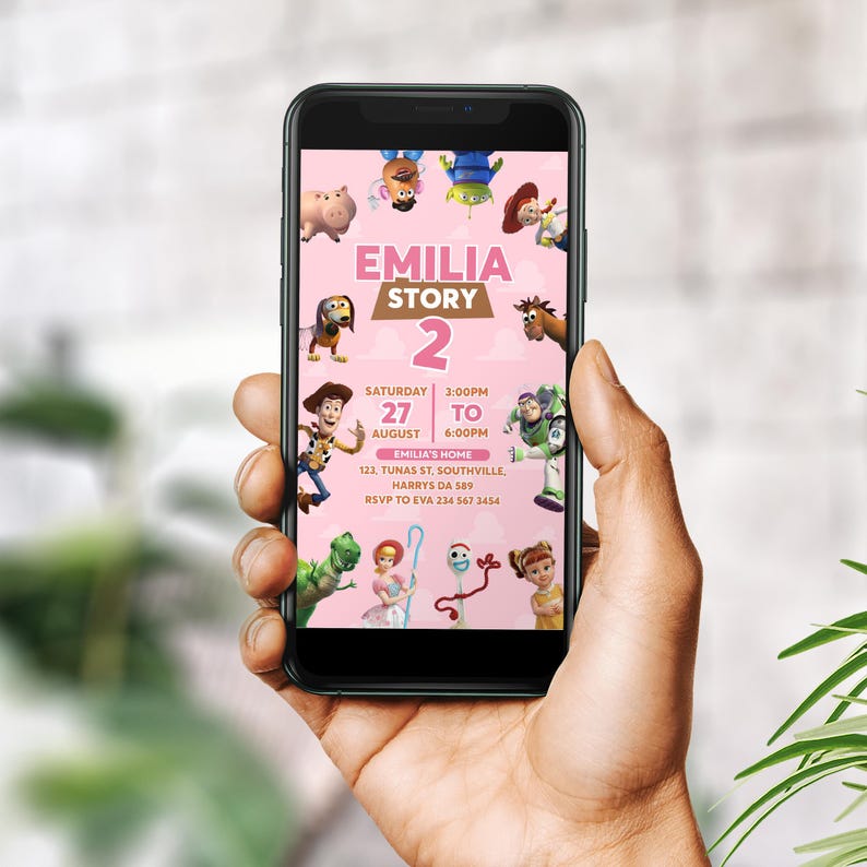 Editable Girl Toy Story Invitation Template, Evite, Mobile Digital Invitation, Kids Birthday Party, Instant Download, Evite, Phone, B335