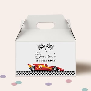 EDITABLE Race Car Birthday Gable Gift Box Label for Any Age, Party Favor Box Labels Fast One Birthday Decor, Printable Template, Canva, B413