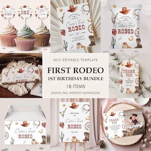 Cowboy Birthday Party Bundle Kit, Template Printable, Saddle Up Birthday chip bag, Cowboy western Editable labels 1st Rodeo Party Printable
