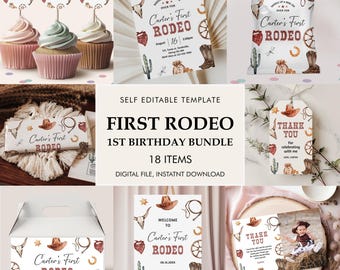 Cowboy 1st Rodeo Birthday Party Bundle, Editable Western Printable (Digital Download)