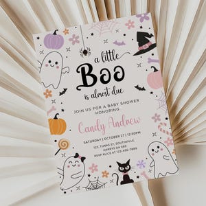 A little boo is almost due invitation, digital invite template baby shower, pink Halloween baby shower invitations, cute ghost invite
