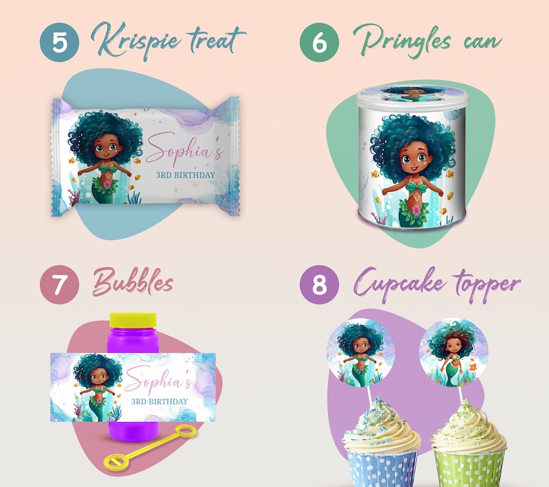 Little Mermaid Ariel Party Package, Birthday Printables, Party Kit, Party Decor, Party Decorations, Party Favors, Black Mermaid Party