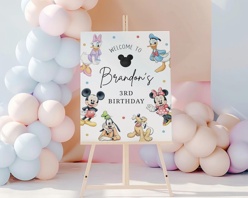 Mickey Welcome Sign, Mickey Mouse Birthday Sign, Birthday Welcome Poster, Birthday Welcome Banner, Canva Editable Template