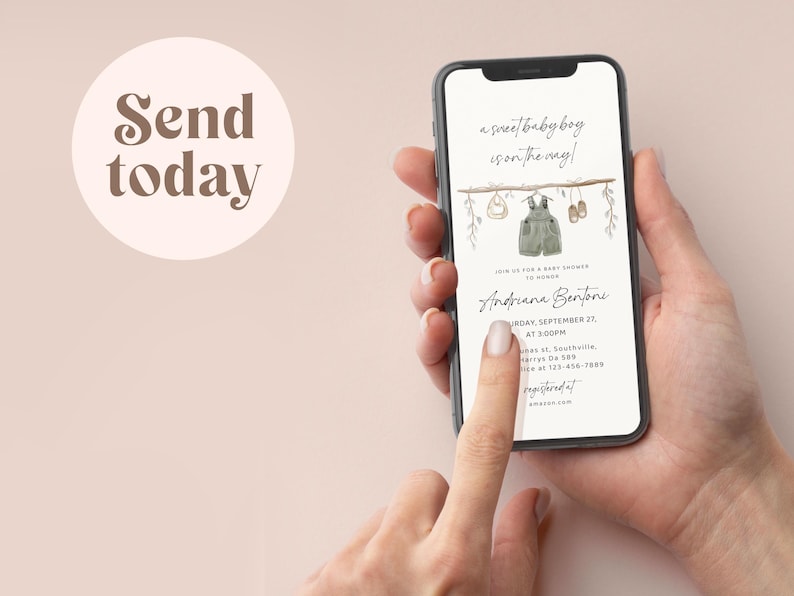 Boy Baby Shower Text Message Invitation, Boho Clothes Design (digital ...