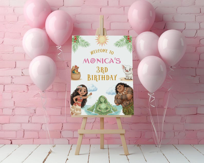 DIGITAL Moana Birthday Welcome Sign, Tropical Welcome Banner, Girl Party Sign, Welcome Poster, B679