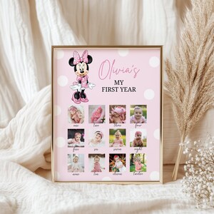 Printable MINNIE MOUSE Baby's First Year Photo Poster. 1st Birthday Photo Collage Sign. Minnie Mouse One Year Pictures Board, B714