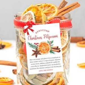 Étiquette-cadeau de Noël pot-pourri sur la cuisinière, parfums de Noël des fêtes, enseignant personnel employé voisin cadeau étiquettes de faveur téléchargement numérique imprimable