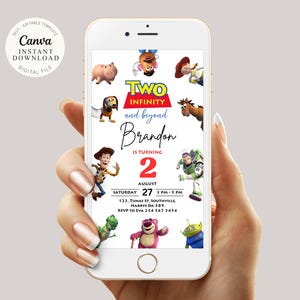 Editable Two infinity and Beyond Birthday invitation | Toy Story Party invitation, Invite 2nd Birthday | Digital kids Birthday invites Canva