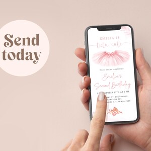 Tutu Ballerina Birthday Electronic Invitation Template Editable Digital Download, 2nd Birthday Ballet Evite, Tutu Cute Paperless Invitation