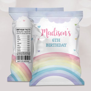 Rainbow Chip Bag, Rainbow Birthday, Watercolor Rainbow Party Favors, Girl Birthday Party, Rainbow Invitation, Editable INSTANT DOWNLOAD B302