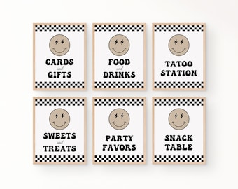 Retro Smiley Face 1st Birthday Party Signs, Dude Theme (Digital Download)