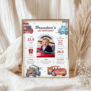 Cars Birthday Milestone Board, Lightning Mcqueen Poster, Cars Party Milestone Stats, Tow Mater Welcome Banner, Fast One, Canva, B624