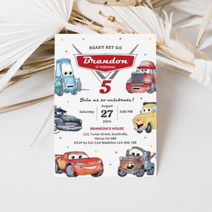 Editable Cars Birthday Invitation, Lightning McQueen Invitation, Evite, Kids Birthday Invitation, Digital Invitation, Canva Editable, B624