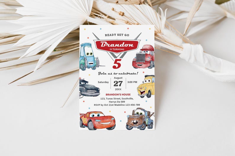 Editable Cars Birthday Invitation, Lightning McQueen Invitation, Evite, Kids Birthday Invitation, Digital Invitation, Canva Editable, B624