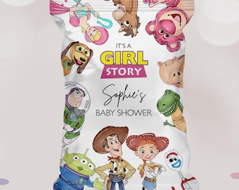 Toy Story Baby Shower Chip Bag, Girl Story, Editable Label (Digital File)