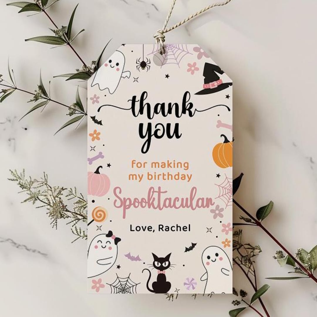 Spooky Girl Ghost Thank You Tags, Halloween Birthday, Editable Party ...