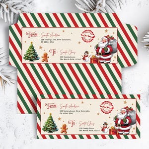 Carta de Papá Noel en sobre, sobre oficial de Papá Noel digital con sello, plantilla editable e imprimible para papelería navideña, Canva, B449