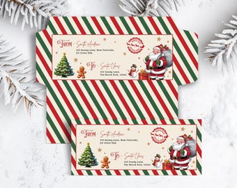 Santa Envelope, Official Stamped Design, Printable Christmas Stationery (Canva Template)