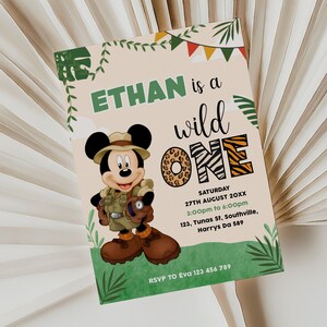 1st Birthday Mickey Mouse Invitation, Mickey Safari Editable Birthday ...