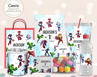 Superhero Party Favor Labels, Editable Birthday Decor (Digital Download)