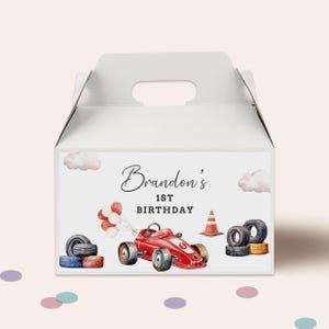 Editable Race Car Favor Box label Boy Racing Party favor Fast One Birthday Party Decor racing 1st Birthday Red Car Digital Template, B545