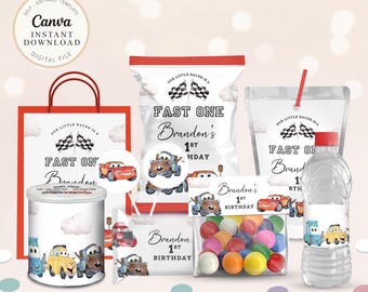 Lightning McQueen Birthday Party Bundle, Cars Editable Fast One Kit (Digital Download)