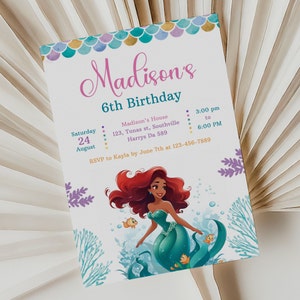 Editable The Little Mermaid Birthday Party Invitation| Ariel Birthday Party Invite, Under the sea Mermaid, Printable, Instant download, B271