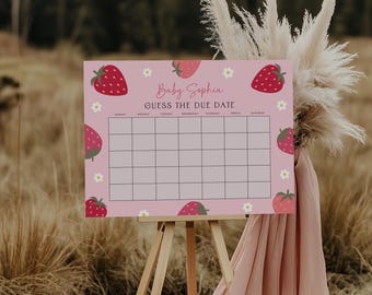 Strawberry Baby Shower Game, Due Date Calendar, Editable Template (Digital Download)