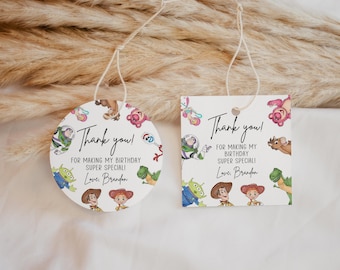 Toy Story Party Favor Gift Tag, Thank You Label, Digital Thank you card, Kids birthday party Favor stickers, Woody and Buzz gift tags, B625