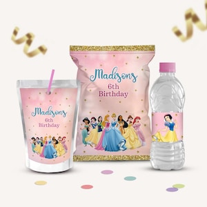 Princess Party Package, Chip bag, Water bottle, Juice pouch, Princess Party Kit, Birthday Printable, Princess Party Favors, Decoration, B125