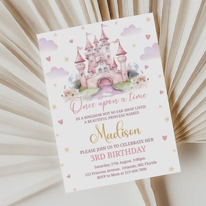 Princess Invitation, Princess Birthday Invitation, Princess Castle party, Girl Birthday Invite, EDITABLE Template, INSTANT DOWNLOAD, B290