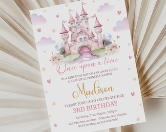 Princess Castle Birthday Invitation, Editable Template (Instant Download)