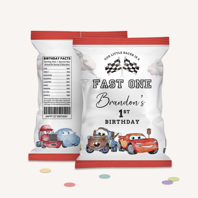 Cars Birthday Party Bundle, Cars Party Treats, Chip Bag, Capri Sun, Water Bottle Labels, Personalized, Lightning McQueen DIGITAL FILE B623