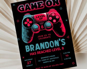 Editable Video Game Birthday Invitation, Level Up Gamer Party (Digital Invite)