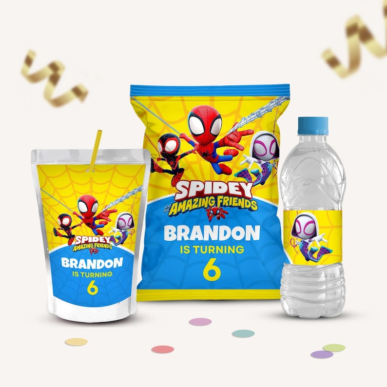 Superhero Party Favors Template, Spidey Treats Template, Chip Bag label, Caprisun Pouch, Spidey Bottle Wrapper, Digital Download, B149
