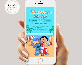 Editable Lilo & Stitch Birthday Invitation, Girl Party Evite (Digital Download)
