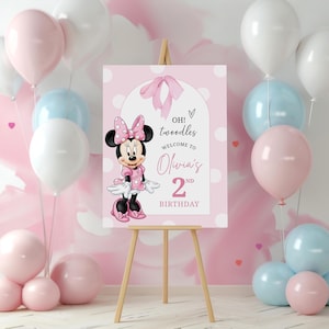 Minnie Mouse TwoDles Birthday Welcome Sign Template | Editable Printable Party Sign | Canva Digital Download | Girl Birthday Decoration