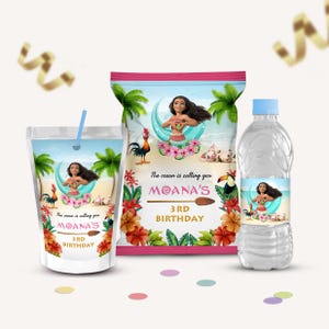 Moana Party Supplies Printable, Chip bag, Water bottle, Juice pouch, Big Moana Party Decorations, Personalized Birthday Party Favors, B005