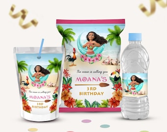 Moana Birthday Party Printables, Chip Bag, Water Bottle Labels (Digital Download)