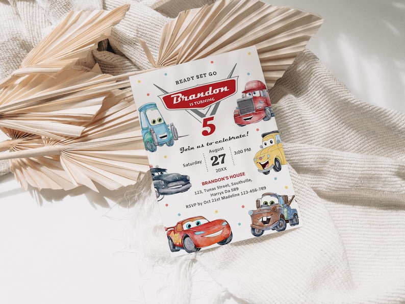 Editable Cars Birthday Invitation, Lightning McQueen Invitation, Evite, Kids Birthday Invitation, Digital Invitation, Canva Editable, B624