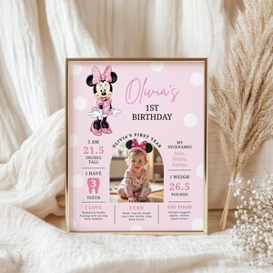Minnie Mouse Birthday Milestone Board, Milestone Stats, Minnie Party Welcome Banner, Welcome sign, Canva, B714