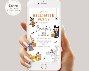 Mickey Mouse Halloween Birthday Invitation, Spooky Digital Evite (CANVA)