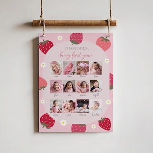 Berry First Year Photo Sign Monthly Photo Sign Berry First Birthday Decor Strawberry Birthday Party Sign Monthly Picture Poster 1st Birthday