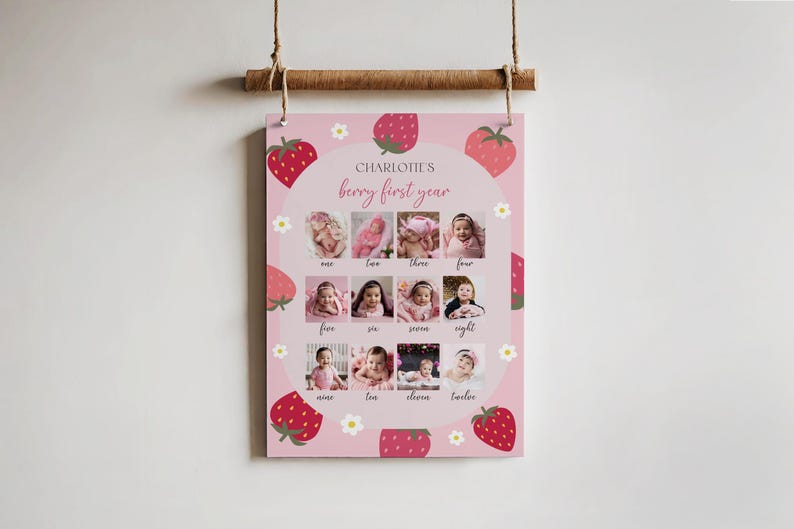 Berry First Year Photo Sign Monthly Photo Sign Berry First Birthday Decor Strawberry Birthday Party Sign Monthly Picture Poster 1st Birthday