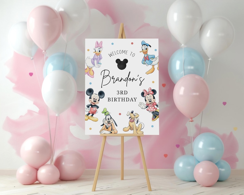 Mickey Welcome Sign, Mickey Mouse Birthday Sign, Birthday Welcome Poster, Birthday Welcome Banner, Canva Editable Template
